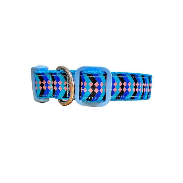 Diamond Chevron Dog Collar - Pink Blue - Hand Made by The Bark Side