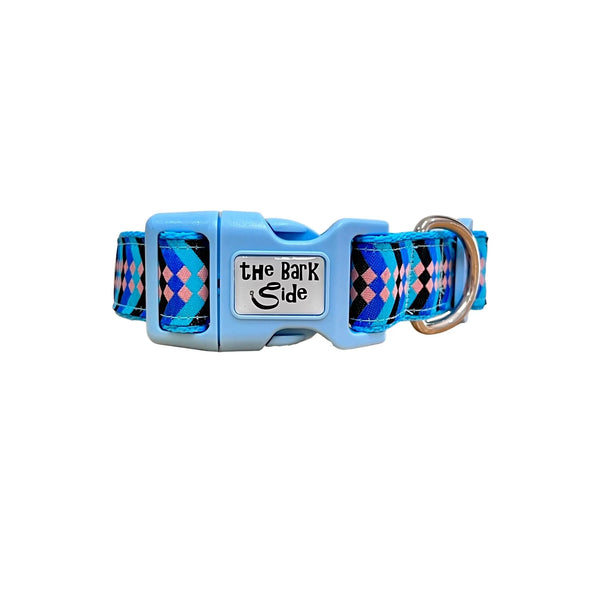Diamond Chevron Dog Collar - Pink Blue - Hand Made by The Bark Side