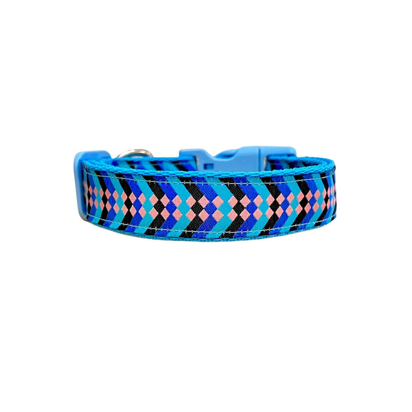 Diamond Chevron Dog Collar - Pink Blue - Hand Made by The Bark Side