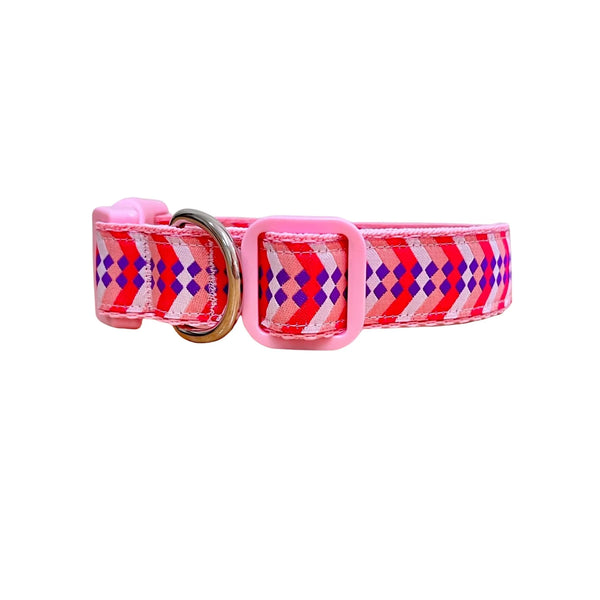 Diamond Chevron Dog Collar - Pink Blue - Hand Made by The Bark Side