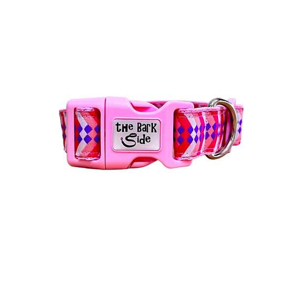Diamond Chevron Dog Collar - Pink Blue - Hand Made by The Bark Side