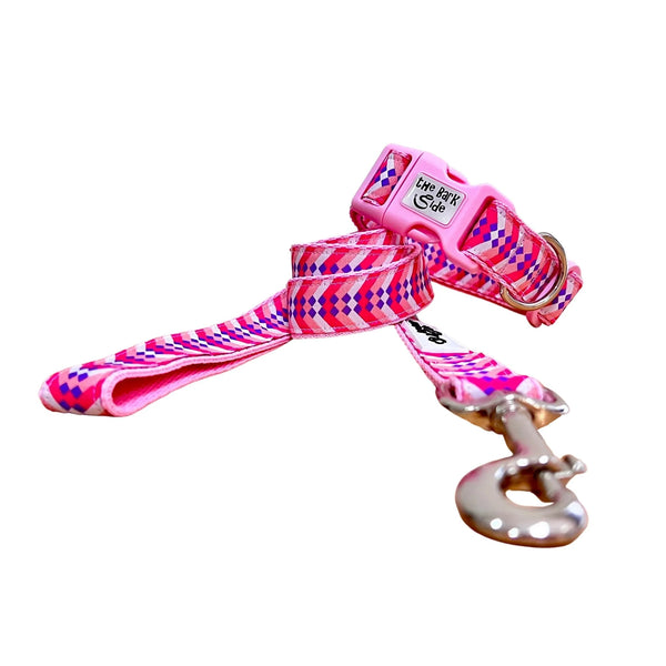 Diamond Chevron Dog Collar - Pink Blue - Hand Made by The Bark Side