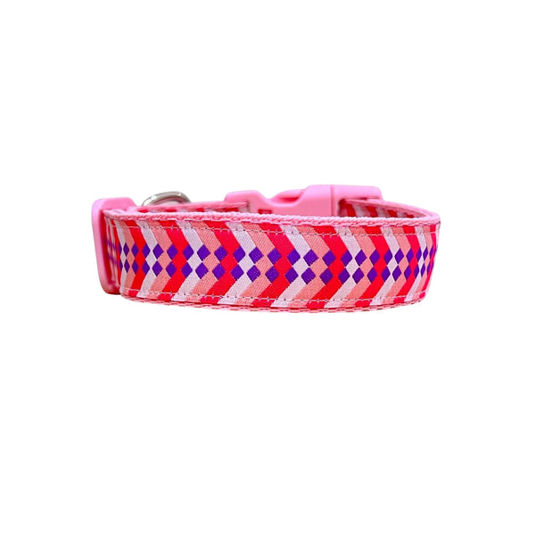 Diamond Chevron Dog Collar - Pink Blue - Hand Made by The Bark Side
