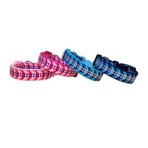 Diamond Chevron Dog Collar - Pink Blue - Hand Made by The Bark Side