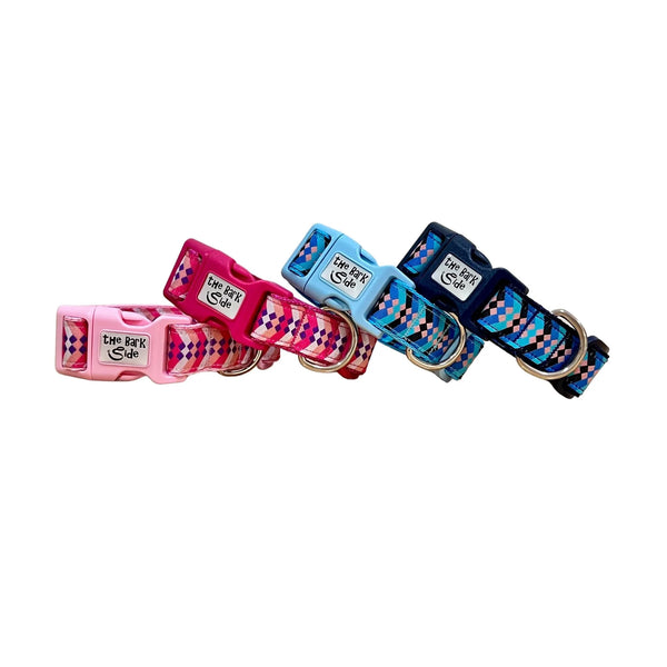 Diamond Chevron Dog Collar - Pink Blue - Hand Made by The Bark Side