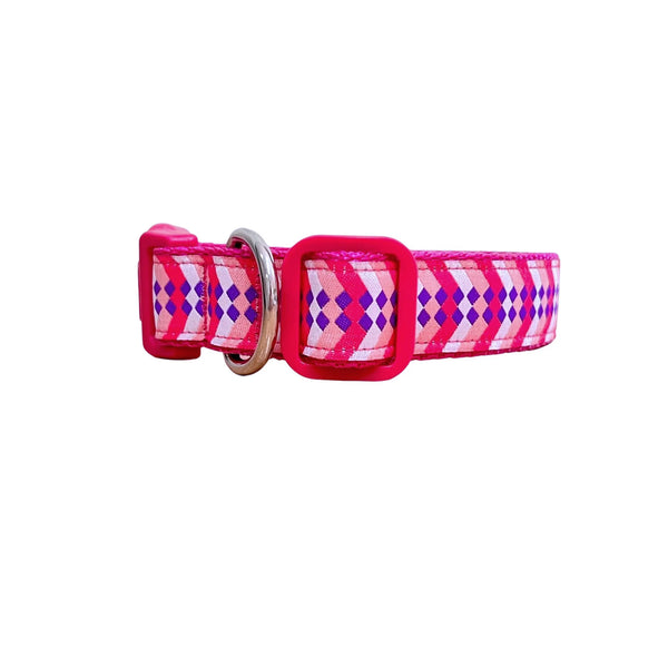 Diamond Chevron Dog Collar - Pink Blue - Hand Made by The Bark Side