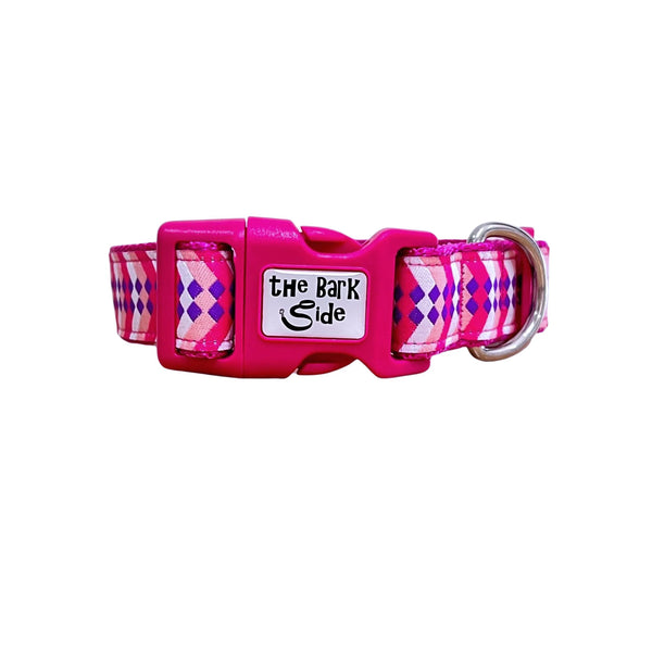 Diamond Chevron Dog Collar - Pink Blue - Hand Made by The Bark Side