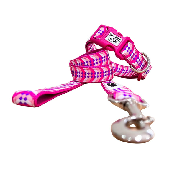 Diamond Chevron Dog Collar - Pink Blue - Hand Made by The Bark Side
