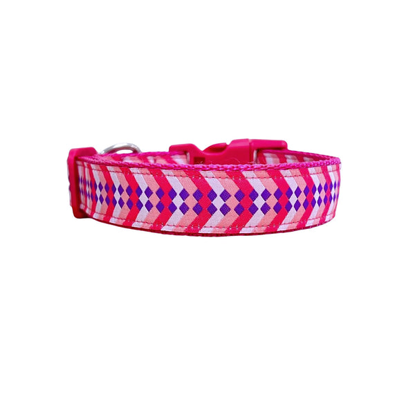 Diamond Chevron Dog Collar - Pink Blue - Hand Made by The Bark Side