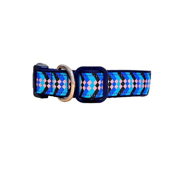 Diamond Chevron Dog Collar - Pink Blue - Hand Made by The Bark Side