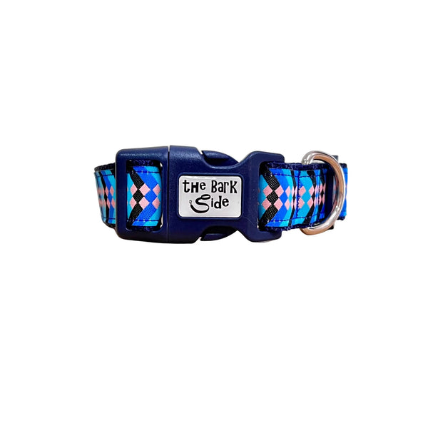 Diamond Chevron Dog Collar - Pink Blue - Hand Made by The Bark Side