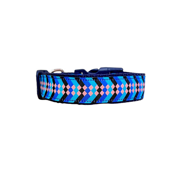 Diamond Chevron Dog Collar - Pink Blue - Hand Made by The Bark Side