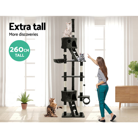 i.Pet Cat Tree 260cm Tower Scratching Post Scratcher Condo House Trees Grey