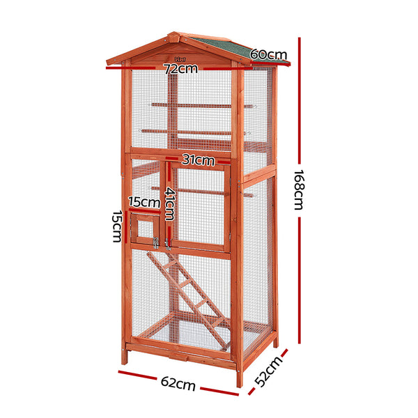 i.Pet Bird Cage 72cm x 60cm x 168cm Pet Cages Large Aviary Parrot Carrier Travel Canary Wooden XL