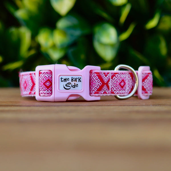 Aztec Dog Collar - Pink Blue - Hand Made by The Bark Side