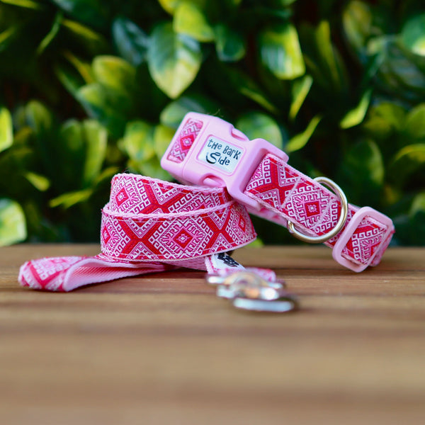 Aztec Dog Collar - Pink Blue - Hand Made by The Bark Side