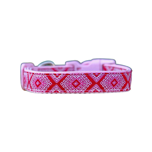 Aztec Dog Collar - Pink Blue - Hand Made by The Bark Side