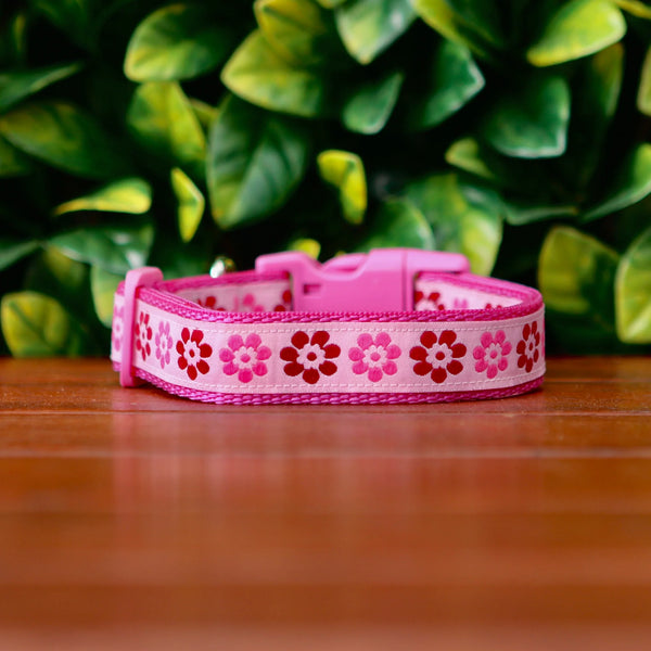 Pink Flower Dog Collar - Hand Made by The Bark Side