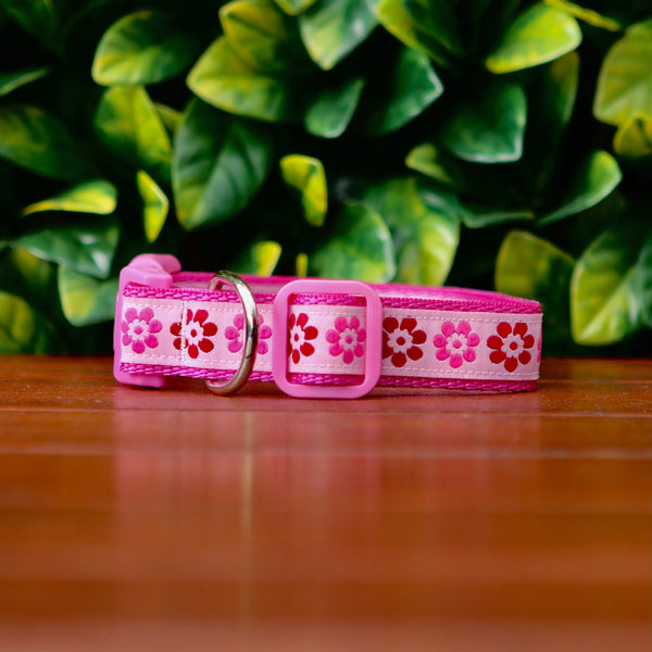 Pink Flower Dog Collar - Hand Made by The Bark Side