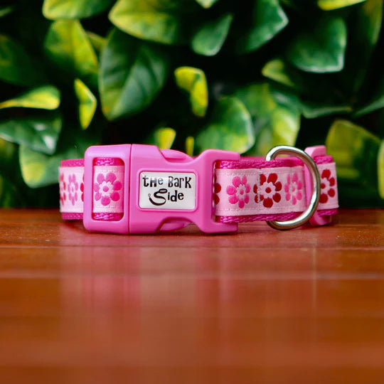 Pink Flower Dog Collar - Hand Made by The Bark Side