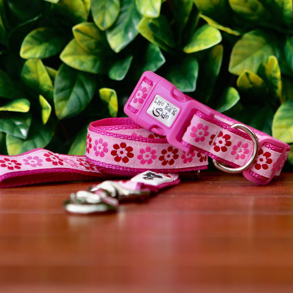 Pink Flower Dog Collar - Hand Made by The Bark Side