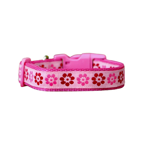 Pink Flower Dog Collar - Hand Made by The Bark Side