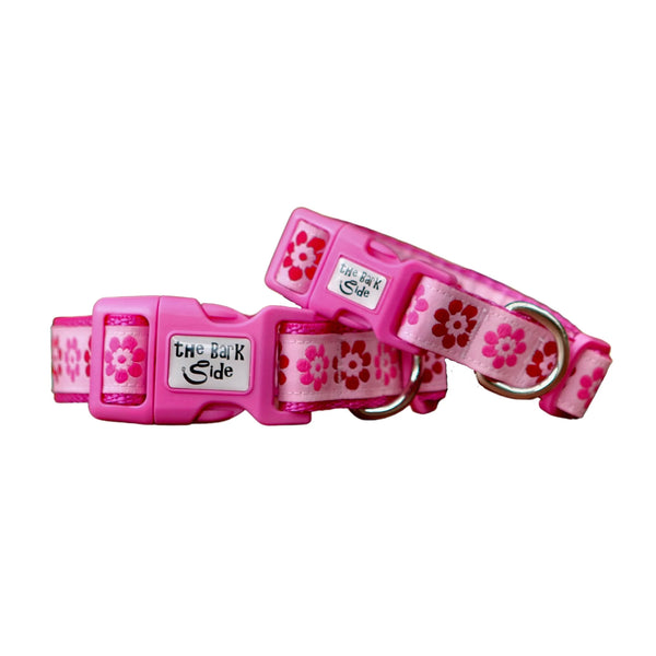 Pink Flower Dog Collar - Hand Made by The Bark Side