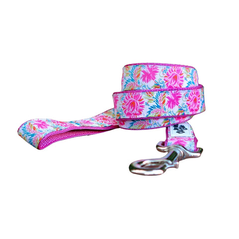 Pink Floral Dog Lead - Hand Made by The Bark Side