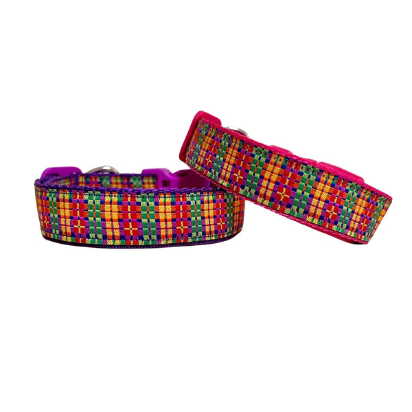 Rainbow Plaid Tartan Dog Collar - Hand Made by The Bark Side
