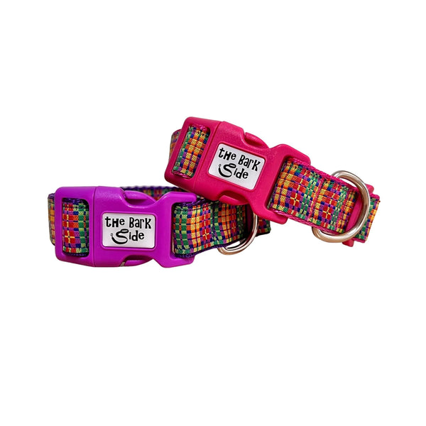 Rainbow Plaid Tartan Dog Collar - Hand Made by The Bark Side