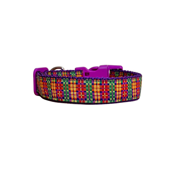 Rainbow Plaid Tartan Dog Collar - Hand Made by The Bark Side