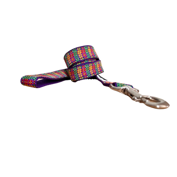 Rainbow Plaid Tartan Dog Lead / Leash - Hand Made by The Bark Side