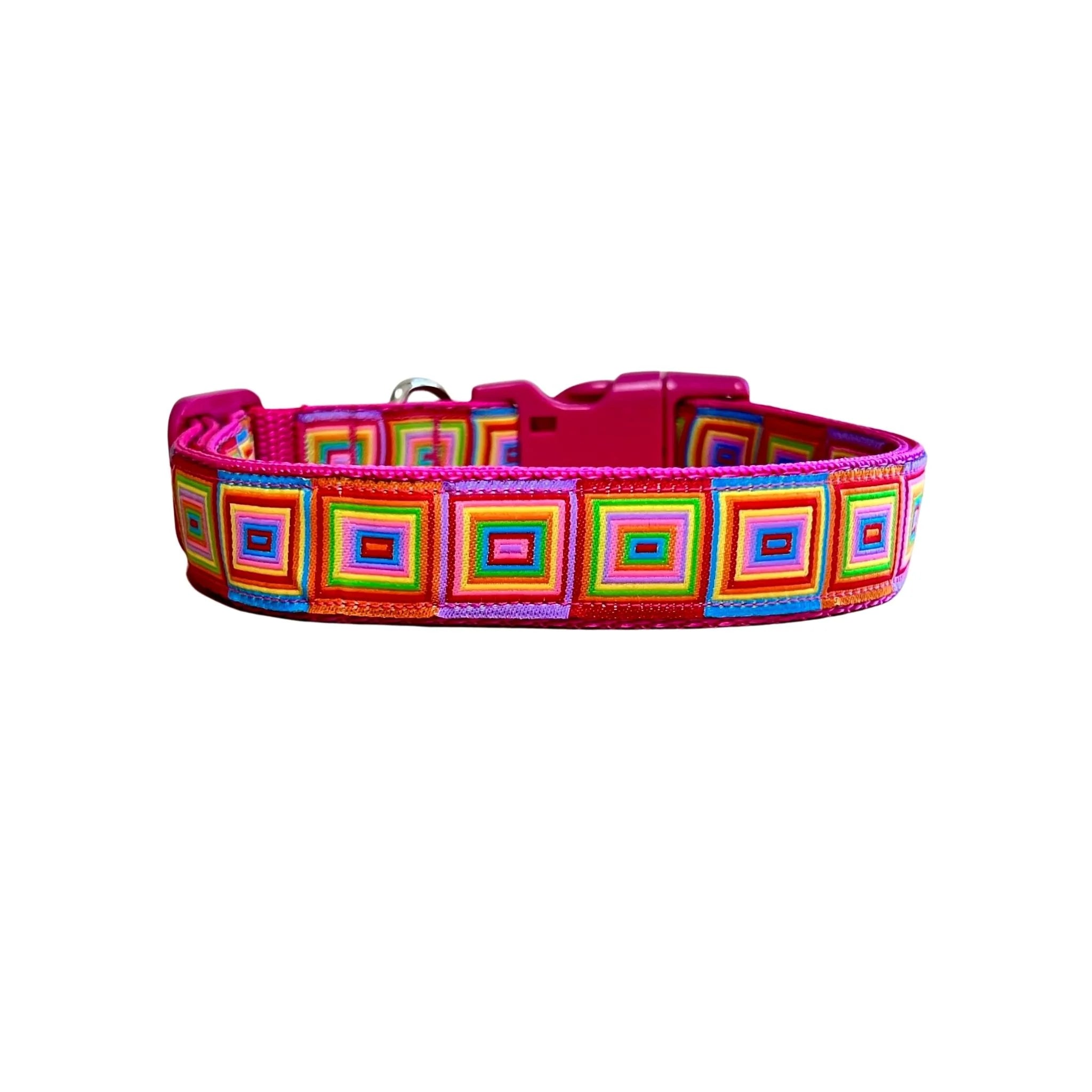Rainbow Squares Dog Collar - Hand Made by The Bark Side