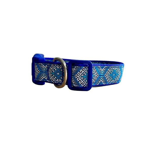 Aztec Dog Collar - Pink Blue - Hand Made by The Bark Side