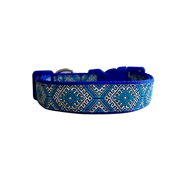 Aztec Dog Collar - Pink Blue - Hand Made by The Bark Side
