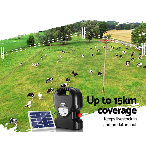 Giantz Fence Energiser 15KM Solar Powered 0.8J Electric