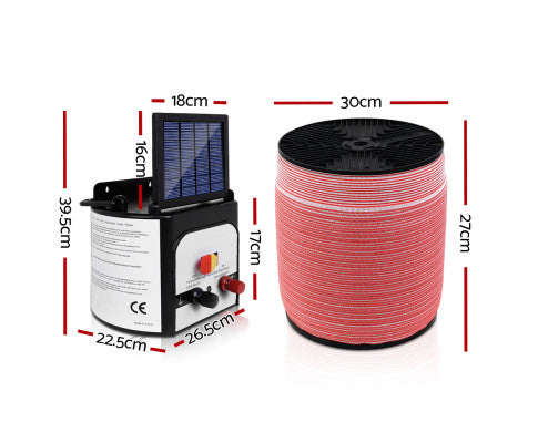 Giantz Electric Fence Energiser 3km, 5km,8km Solar Powered Energizer Set + 1200m or 2000m Tape