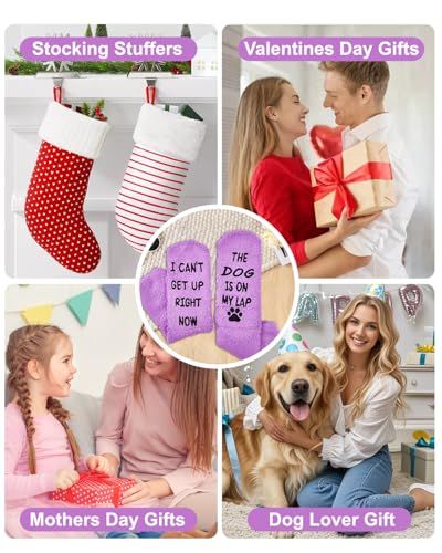 Funny Cozy Socks for Dog Lovers, Perfect Christmas, Birthday, Gifts for Mom, Wife, Dog Moms (Purple)