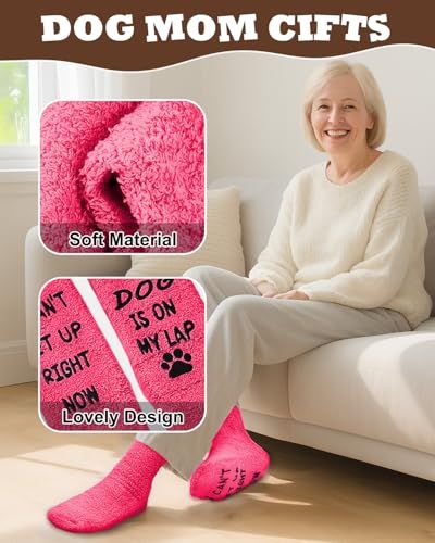Funny fuzzy socks perfect for cozy at-home moments, great gift for dog lovers (bright pink)