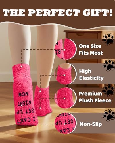 Funny fuzzy socks perfect for cozy at-home moments, great gift for dog lovers (bright pink)