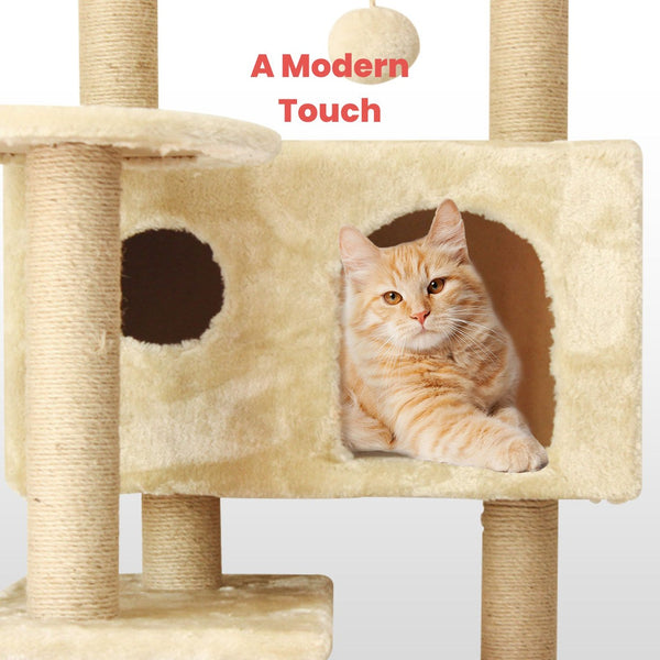 FLOOFI 150cm Plush Cat Condo Cat Tree Beige