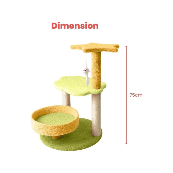 Floofi 75cm Galaxy Plush Scratching Post Cat Tree Yellow Green