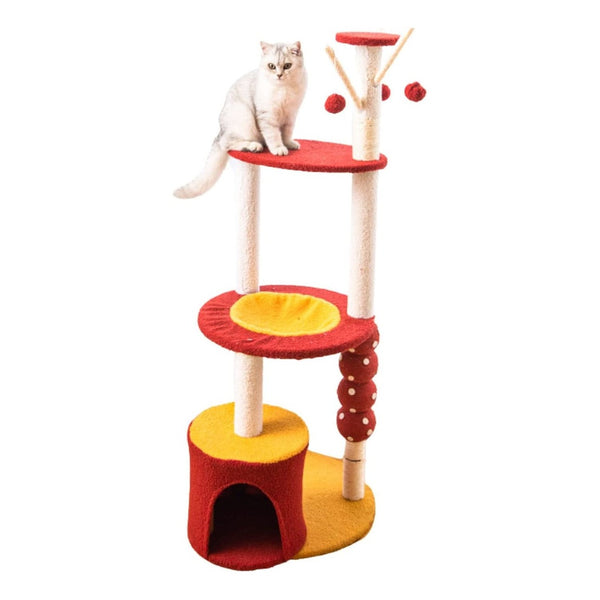 Floofi 130cm Tanghulu Plush Cat Condo Cat Tree Red Yellow