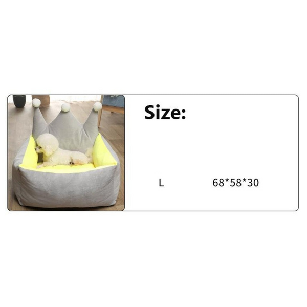 Floofi Pet Bed Crown Shape (L Grey Yellow)