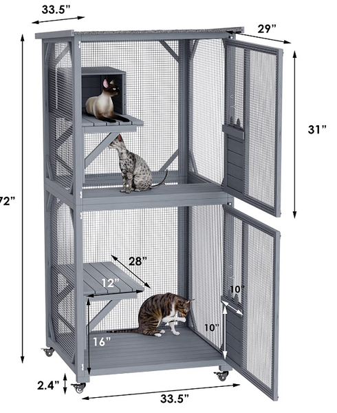 YES4PETS 173cm Pet Cat Bird Shelter Condo with Escape Door Wooden Kitten Cage House