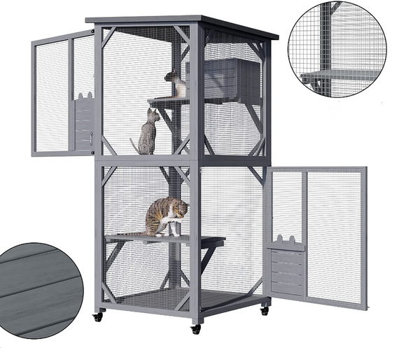 YES4PETS 173cm Pet Cat Bird Shelter Condo with Escape Door Wooden Kitten Cage House
