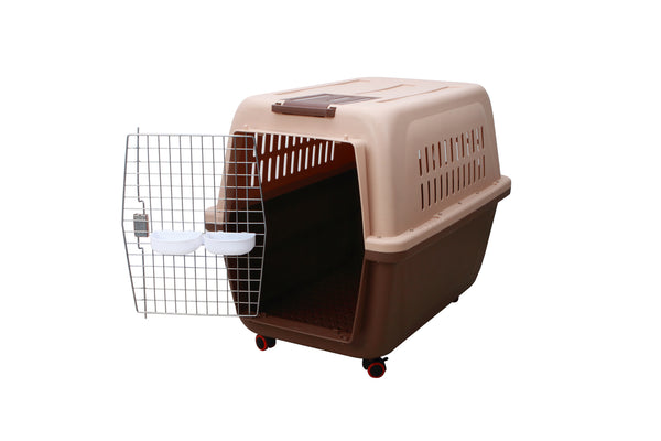 YES4PETS Large Plastic Kennels Pet Carrier Dog Cat Big Parrot Cage Crate With Handle and Wheel Brown