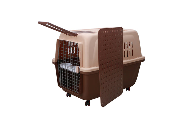 YES4PETS Large Plastic Kennels Pet Carrier Dog Cat Big Parrot Cage Crate With Handle and Wheel Brown