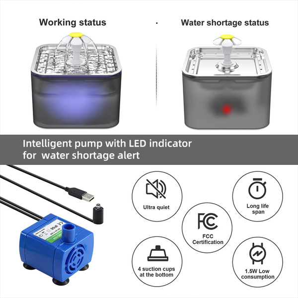 YES4PETS 3L Automatic Electric Pet Water Fountain Dog Cat Stainless Steel Dispenser Grey