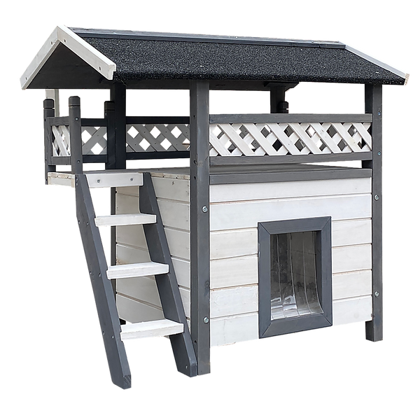 Cat House Weatherproof 2-Story Indoor Outdoor Wooden Shelter Bitumen Roof